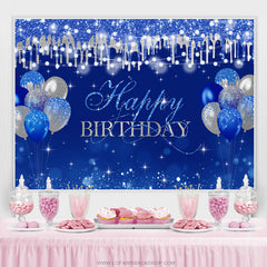 Silber Funkeln Marine Blau Ballon Glücklich Geburtstag Hintergrund