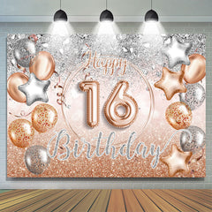 Silber Rose Gold Ballon Glücklich 16 Geburtstag Hintergrund