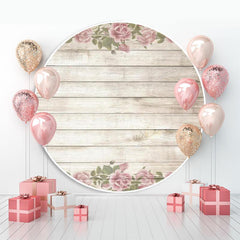 Einfach Beige Holz Und Blumen Brauch Kreis Baby Dusche Hintergrund
