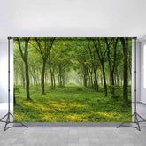 Einfach Grün Gras Und Wald Friedlich Frühling Hintergrund