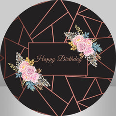 Einfach Rosa Blumen Glücklich Geburtstag Schwarz Runden Hintergrund