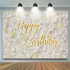 Einfach Weiss Und Blumen Elegant Glücklich Geburtstag Hintergrund