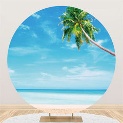 Himmel Und Meer Blau Mit Strand Kokosnuss Baum Kreis Hintergrund