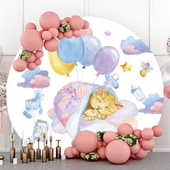 Schlafen Gelb Katze Mit Luftballons Raum Runden Hintergrund