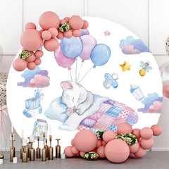 Schläfrig Katze Mit Luftballons An Der Raum Kreis Hintergrund