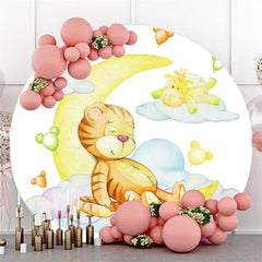 Schläfrig Niedlich Tiger Und Mond Runden Baby Dusche Hintergrund