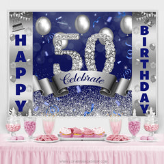 Silber Und Blau Bokeh Funkeln Glücklich 50 Geburtstag Hintergrund