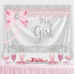 Silber Funkeln Und Rosa Es ist A Mädchen Baby Dusche Hintergrund