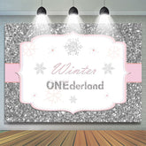 Silber Rosa Winter Onederland Schneeflocke Geburtstag Hintergrund für Mädchen