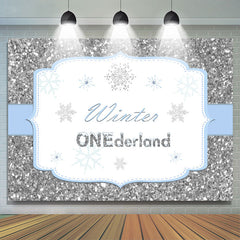 Silber Winter Onederland Schneeflocke Geburtstag Hintergrund für Kinder