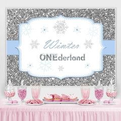 Silber Winter Onederland Schneeflocke Geburtstag Hintergrund für Kinder