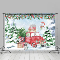 Schnee Weihnachten Baum Rot Auto Schneemann Weihnachten Hintergrund