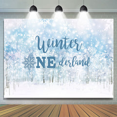 Schneebedeckt Bokeh Wald Winter Onederland Geburtstag Hintergrund