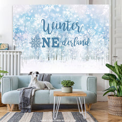 Schneebedeckt Bokeh Wald Winter Onederland Geburtstag Hintergrund