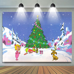Schneebedeckt Monster Stehlen Weihnachten Baum Weihnachten Hintergrund