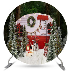 Schneebedeckt Weiß Schön Kabine Kreis Fröhlich Weihnachten Hintergrund