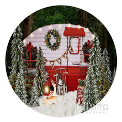 Schneebedeckt Weiß Schön Kabine Kreis Fröhlich Weihnachten Hintergrund