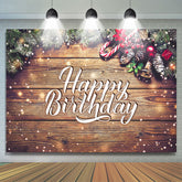 Schneebedeckt Hölzern Weihnachten Thema Glücklich Geburtstag Hintergrund