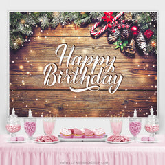 Schneebedeckt Hölzern Weihnachten Thema Glücklich Geburtstag Hintergrund
