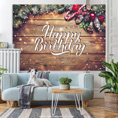 Schneebedeckt Hölzern Weihnachten Thema Glücklich Geburtstag Hintergrund