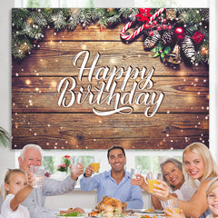 Schneebedeckt Hölzern Weihnachten Thema Glücklich Geburtstag Hintergrund