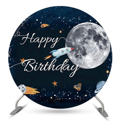 Raum Mond Rakete Glücklich Geburtstag Runden Hintergrund Abdeckung