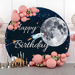 Raum Mond Rakete Glücklich Geburtstag Runden Hintergrund Abdeckung