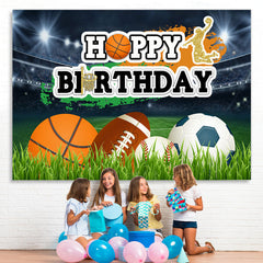 Sport Bälle An Der Feld Glücklich Geburtstag Hintergrund Für Junge