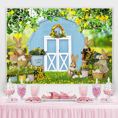 Frühling Pflanzen Mit Blau Haus Glücklich Ostern Hintergrund