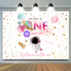 Stern Astronauten Rosa goldener Hintergrund zum 1. Geburtstag