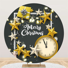 Stern Mit Geschenk Und Uhr Fröhlich Weihnachten Kreis Hintergrund