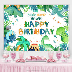 Stampfen Chomp Rawr Grün Blätter Geburtstag Party Hintergrund