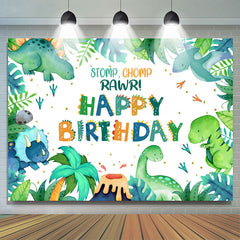 Stampfen Chomp Rawr Grün Blätter Geburtstag Party Hintergrund