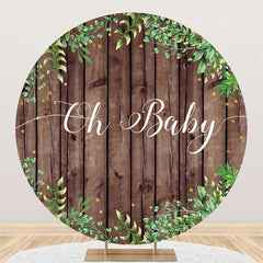 Gestreift Holz Und Blätter Babydusche Kreis Hintergrund