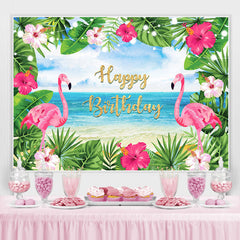 Sommer Meer Rosa Flamingos Und Blätter Geburtstag Hintergrund
