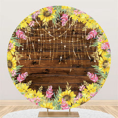 Sonnenblume Und Braun Holz Glücklich Geburtstag Runden Hintergrund