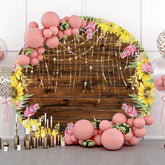 Sonnenblume Und Braun Holz Glücklich Geburtstag Runden Hintergrund