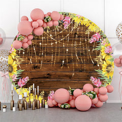 Sonnenblume Und Braun Holz Glücklich Geburtstag Runden Hintergrund