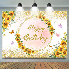 Sonnenblume Schmetterling Rosa Gold Glücklich Geburtstag Hintergrund