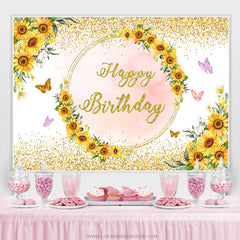 Sonnenblume Schmetterling Rosa Gold Glücklich Geburtstag Hintergrund