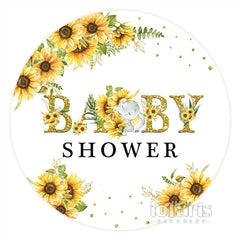 Sonnenblume Mit Elefant Gold Runden Baby Dusche Hintergrund