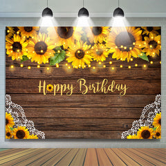 Sonnenblumen Und Spitze Hölzern Glücklich Geburtstag Hintergrund