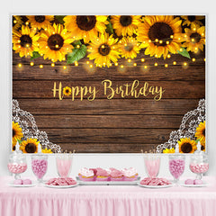 Sonnenblumen Und Spitze Hölzern Glücklich Geburtstag Hintergrund