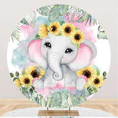 Sonnenblumen Und Rosa Elefant Runden Baby Dusche Hintergrund