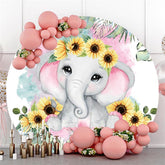Sonnenblumen Und Rosa Elefant Runden Baby Dusche Hintergrund