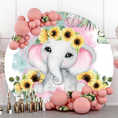 Sonnenblumen Und Rosa Elefant Runden Baby Dusche Hintergrund