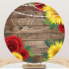 Sonnenblumen Und Rosen Runden Khaki Holz Hochzeit Hintergrund