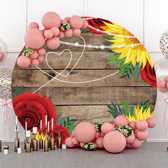 Sonnenblumen Und Rosen Runden Khaki Holz Hochzeit Hintergrund