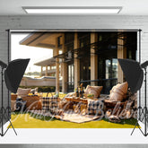 Sonnig Picknick Matte Kissen Bokeh Haus Frühling Hintergrund