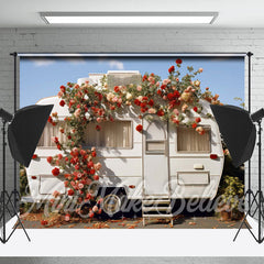 Sonnig Himmel Blumen Weiß Wohnmobil Foto Frühling Hintergrund